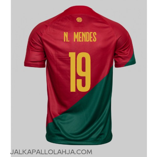 Portugali Nuno Mendes #19 Kopio Koti Pelipaita MM-kisat 2022 Lyhyet Hihat